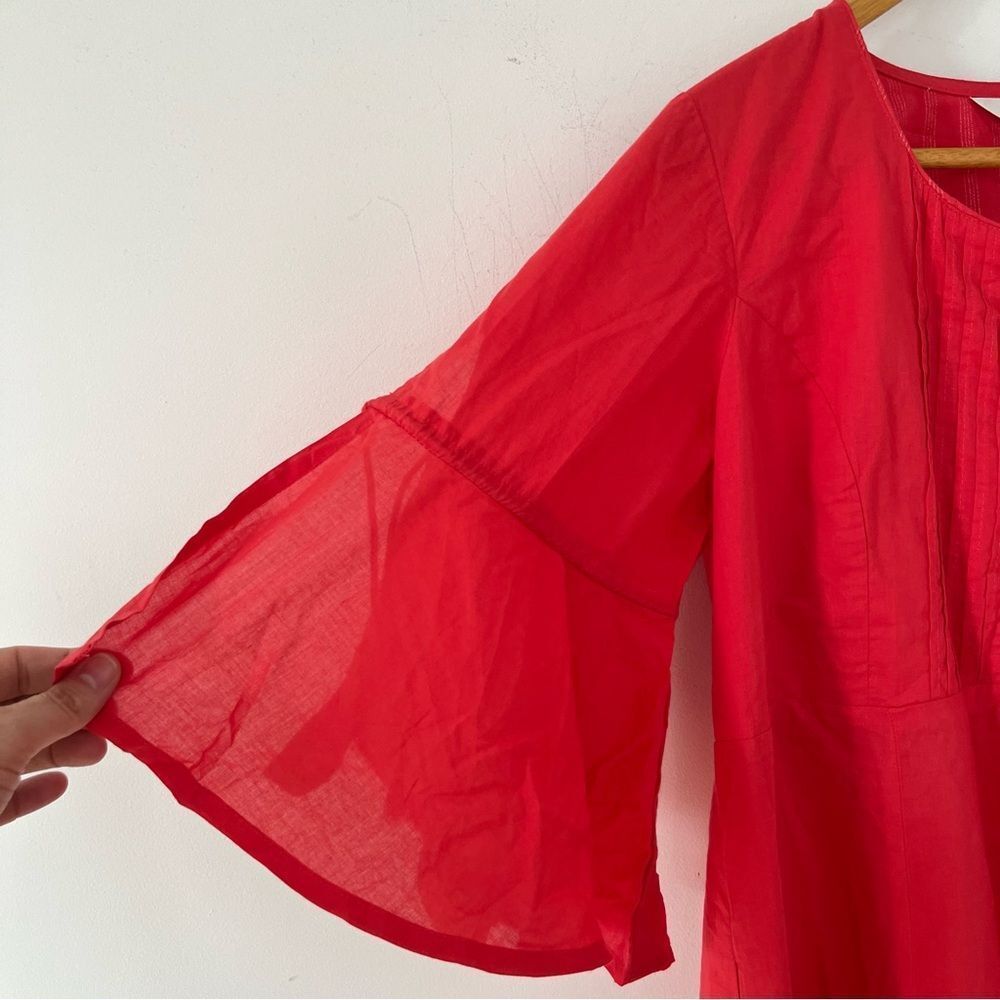Biba Coral Pink  Bell Sleeves Cotton‎ Pockets Maxi Dress - Picture 6 of 12